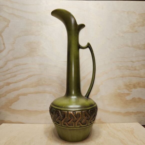 Haeger Other - Vintage MCM Green Brown Bronze Ceramic Long Neck Pitcher Vase Pottery